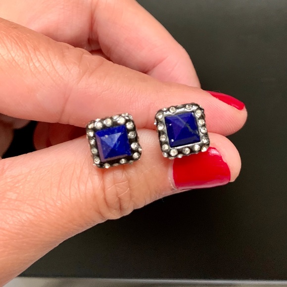 Alexis Bittar Jewelry - Alexis Bittar Lapis and Gunmetal Stud earrings